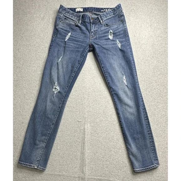 Gap 1969 Jeans Womens 29 Blue Always Skinny Distressed Denim Stretch Mid Rise